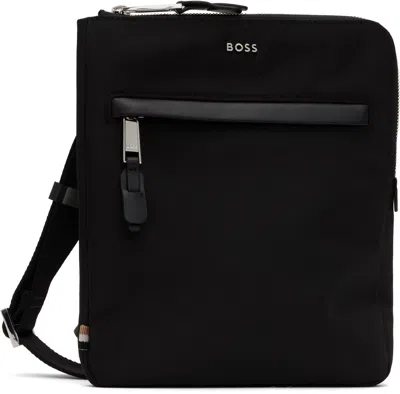 Hugo Boss Black Canvas Messenger Bag In 001-black