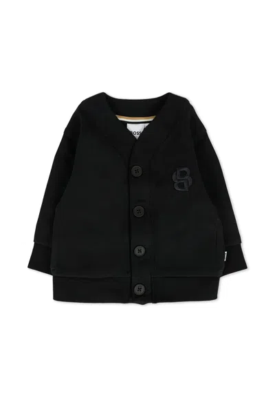 Hugo Boss Kids' Black Cardigan For Baby Boy With Logo