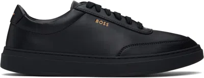 Hugo Boss Black Coated-leather Logo Trainers In 005-black