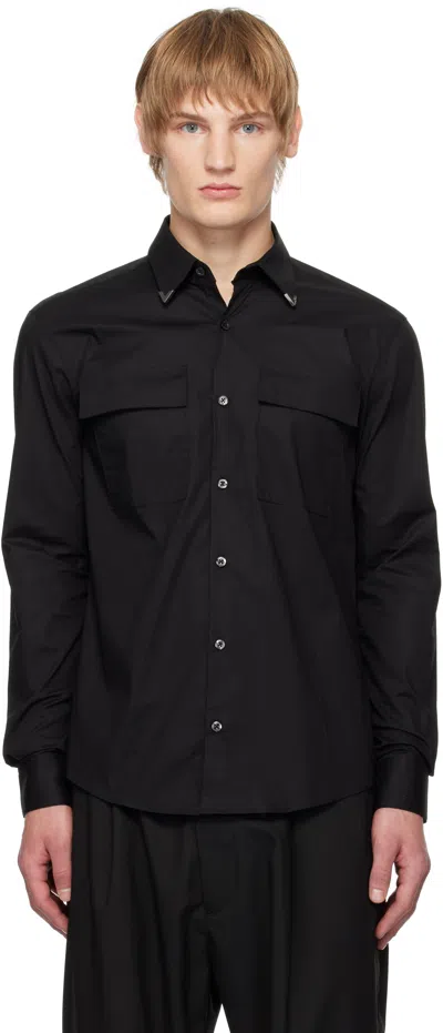 Hugo Boss Black Collar Tip Shirt In 001-black
