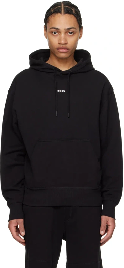 Hugo Boss Cotton-terry Hoodie With Contrast Logo In Black