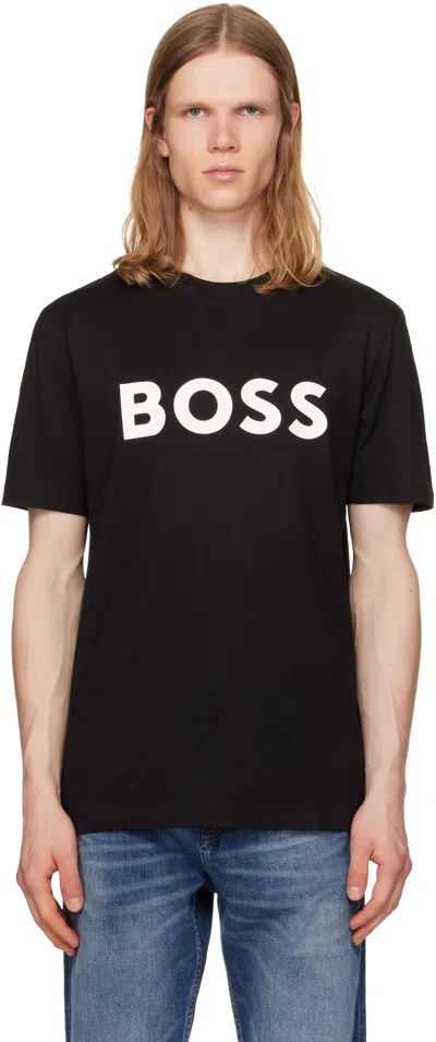 HUGO BOSS BLACK COTTON-JERSEY LOGO PRINT T-SHIRT
