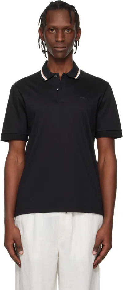 Hugo Boss Black Cotton Logo Striped-collar Slim-fit Polo