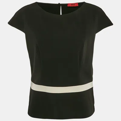 Pre-owned Hugo Boss Black Crepe Contrast Trim Cotine Top L