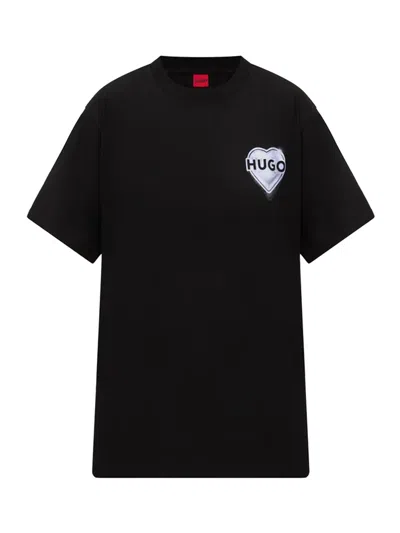 Hugo Boss Heart-logo Cotton T-shirt In Black