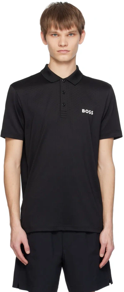 Hugo Boss Black Degradé-jacquard Polo In 001-black
