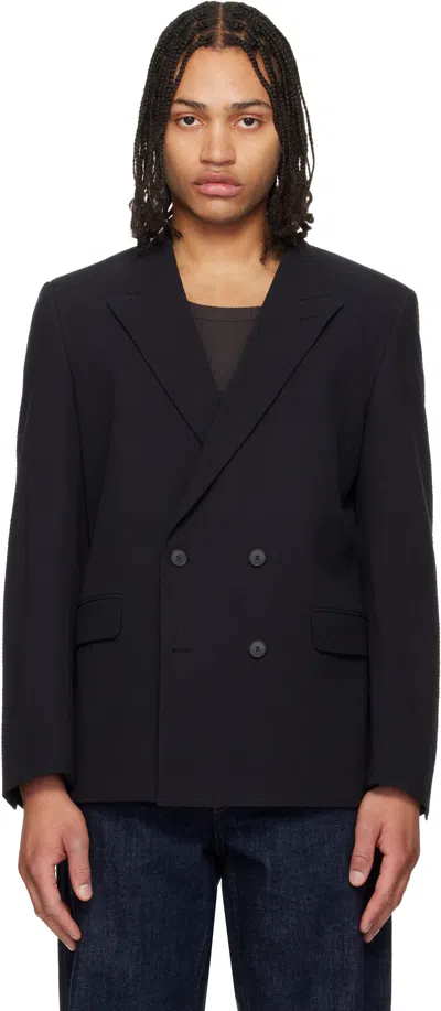 Hugo Boss Black Double-breasted Blazer In Blue