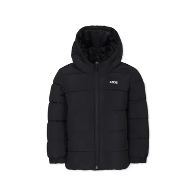 Hugo Boss Kids' Black Down Jacket For Boy With Logo