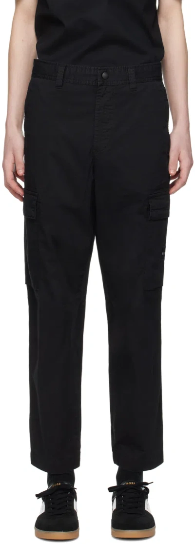 Hugo Boss Black Drawstring Cargo Pants In 001-black