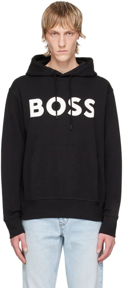 Hugo Boss Black Drawstring Hoodie In 001-black