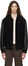 Hugo Boss Black Embossed-logo Leather Bomber Jacket In Black