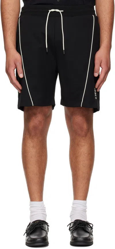 Hugo Boss Cotton-blend Shorts With Embroidered Logo Artwork In Black