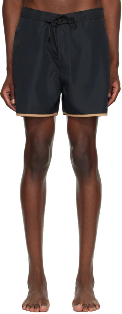 Hugo Boss Black Embroidered Logo Swim Shorts In Black 001