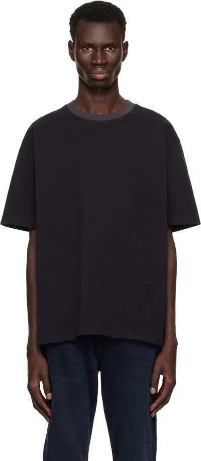 Hugo Boss Black Embroidered Logo T-shirt In 001-black