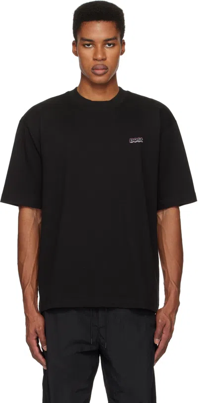 Hugo Boss Black Embroidered Logo T-shirt In 001-black