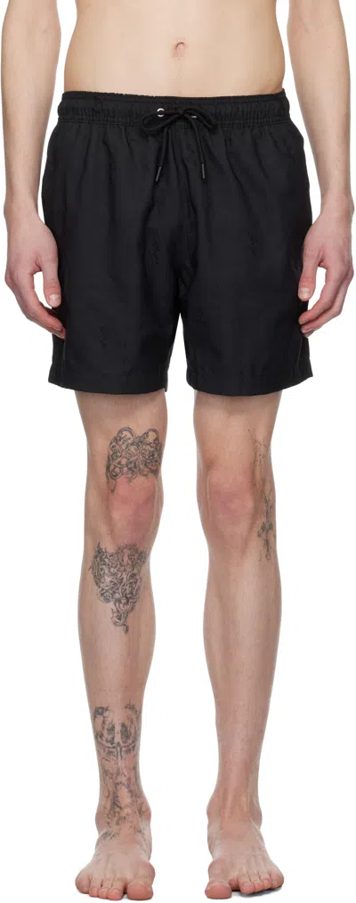 Hugo Boss Black Embroidered Swim Shorts In 001-black