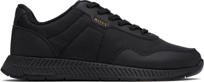 Hugo Boss Black Faux-leather & Mesh Sneakers