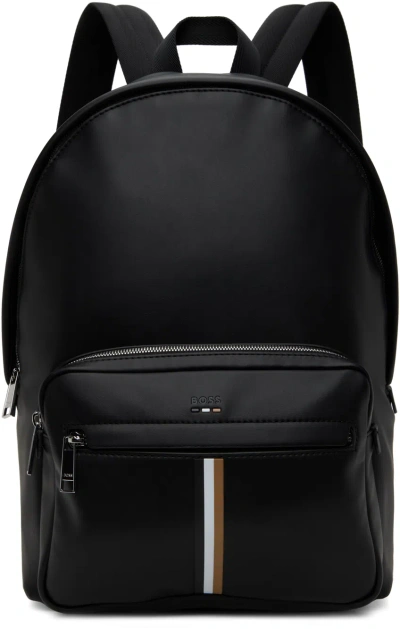 Hugo Boss Black Faux-leather Signature Stripe Backpack In 001-black