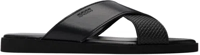 Hugo Boss Black Faux-leather Plain & Patterned Straps Sandals