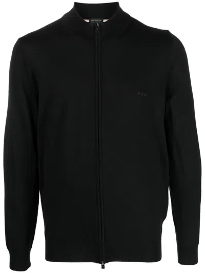 HUGO BOSS BLACK FINE-KNIT ZIP-UP CARDIGAN