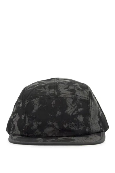 Hugo Boss Black Flat Brim Hat With Graphic Print And Adjustable Closure