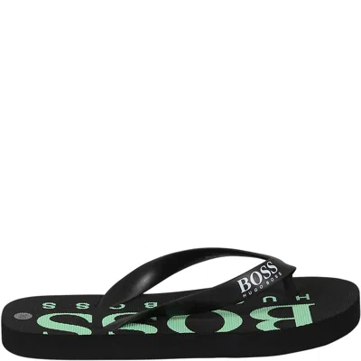 Hugo Boss Kids' Black Flip Flops For Boy With Logo