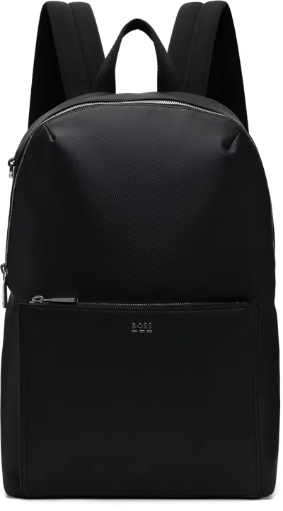 Hugo Boss Black Grained Faux-leather Backpack In 001-black