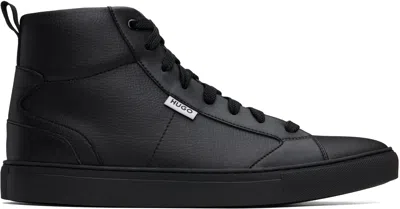 Hugo Boss Black Grained Faux-leather High-top Sneakers In 001-black