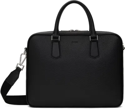 Hugo Boss Black Grained Leather Logo Briefcase In 001-black