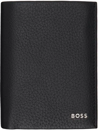 Hugo Boss Black Grained Leather Logo Lettering Wallet