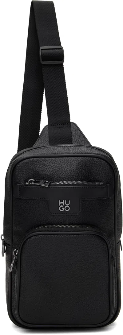 Hugo Boss Black Grained Mono-strap Backpack In 001-black