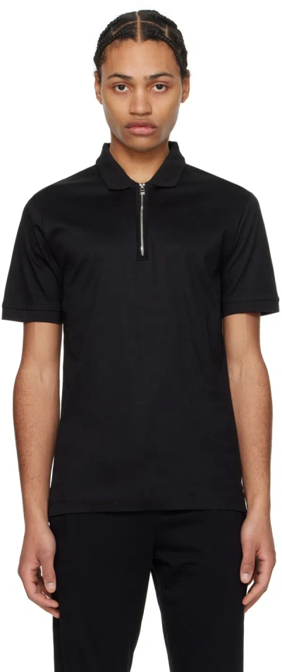 Hugo Boss Black Half-zip Polo In 001-black