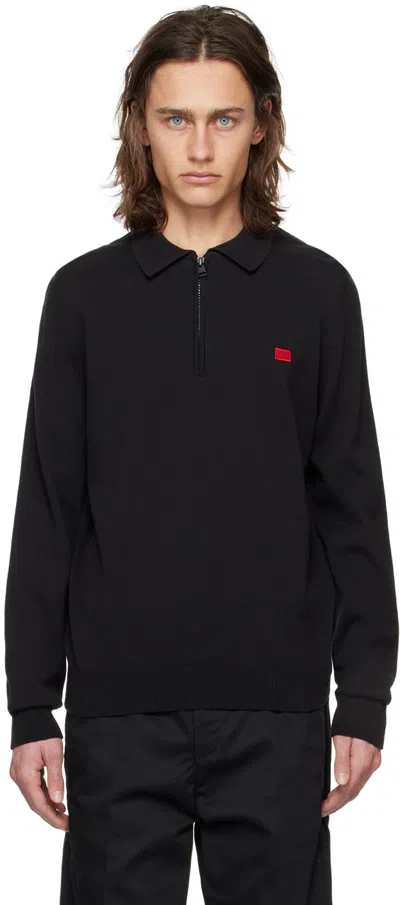 Hugo Boss Black Half-zip Polo In 001-black