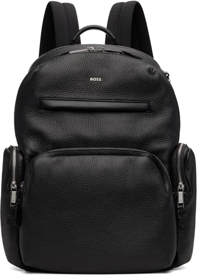 Hugo Boss Black Italian-leather Zipped Side Pockets Backpack