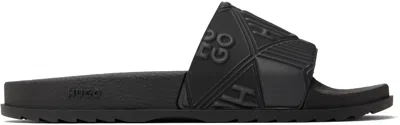 Hugo Boss Black Italian-made Mixed Logos Pool Slides In 001-black