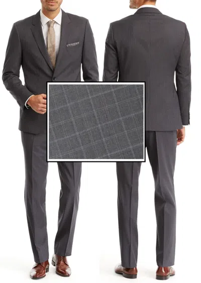 Pre-owned Hugo Boss Black Label 2-button Slim Fit Plaid Luxurious Business Suit In Gray