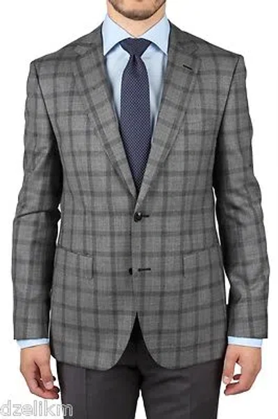 Pre-owned Hugo Boss Black Label By  Virgin Wool Plaid Blazer Sport Coat In Gray