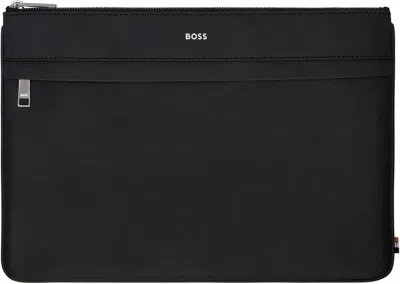 Hugo Boss Black Large Leather Document Holder In 001-black