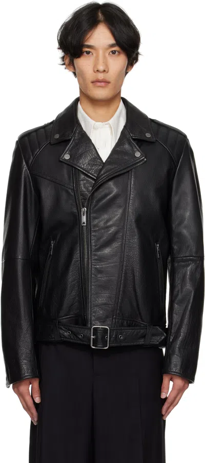 Hugo Boss Long-sleeved Leather Jacket In Black