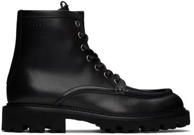 Hugo Boss Black Leather Boots In 001-black