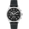 Hugo Boss Black Leather Dress Watch In Blue