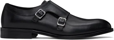 Hugo Boss Black Leather Flexible Sole Monkstraps In 001-black