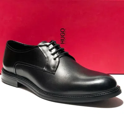 Pre-owned Hugo Boss Black Leather Lace-up 10.5 Men's Round Toe Oxford Dress Derby Casual