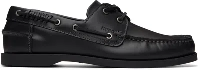 Hugo Boss Black Leather Lacing Detail Boat Shoes