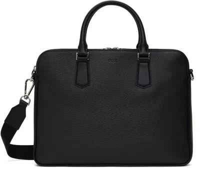 Hugo Boss Black Leather Logo Briefcase In 001-black