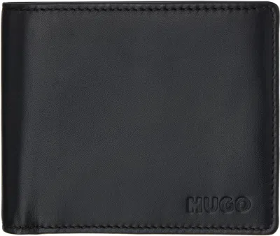 Hugo Boss Black Leather Logo Details Billfold Wallet In 001-black
