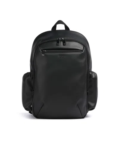Hugo Boss Black Leather Metal Lettering Zip Backpack
