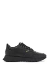 Hugo Boss Black Leather Sports Sneakers With Strap For Men In Black