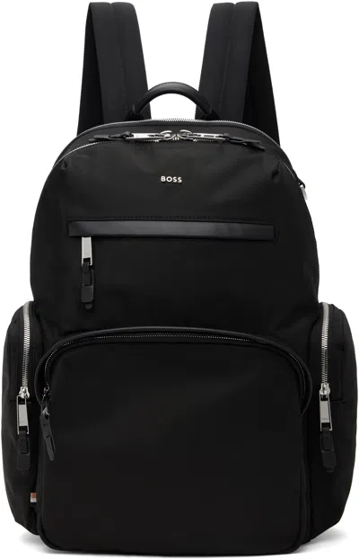 Hugo Boss Black Leather Trim & Two-way Zip Backpack In 001-black
