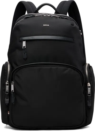 Hugo Boss Black Leather-trim Logo Lettering Backpack